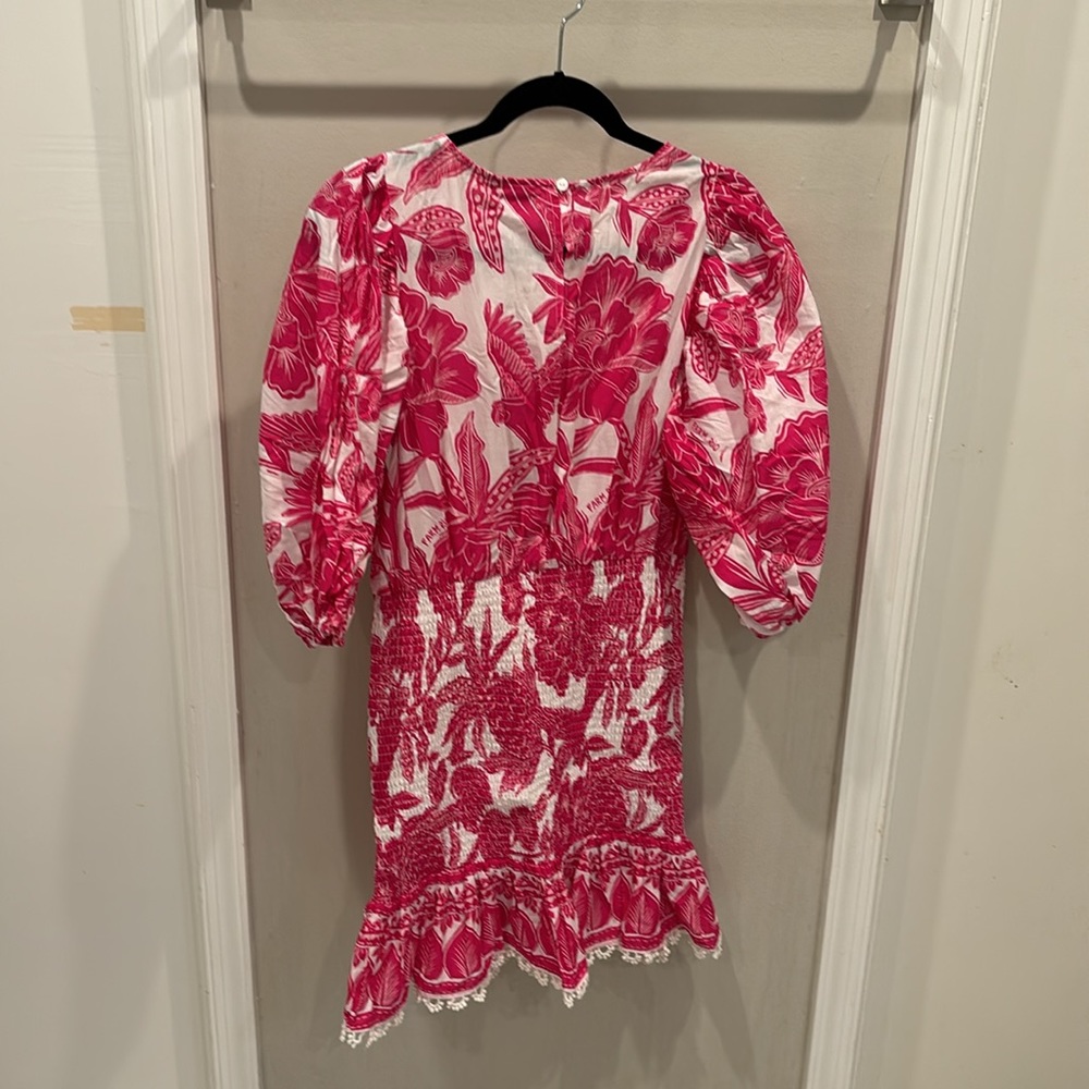 FARM Rio Red & White Floral Smocked Mini Dress - Picture 2 of 5